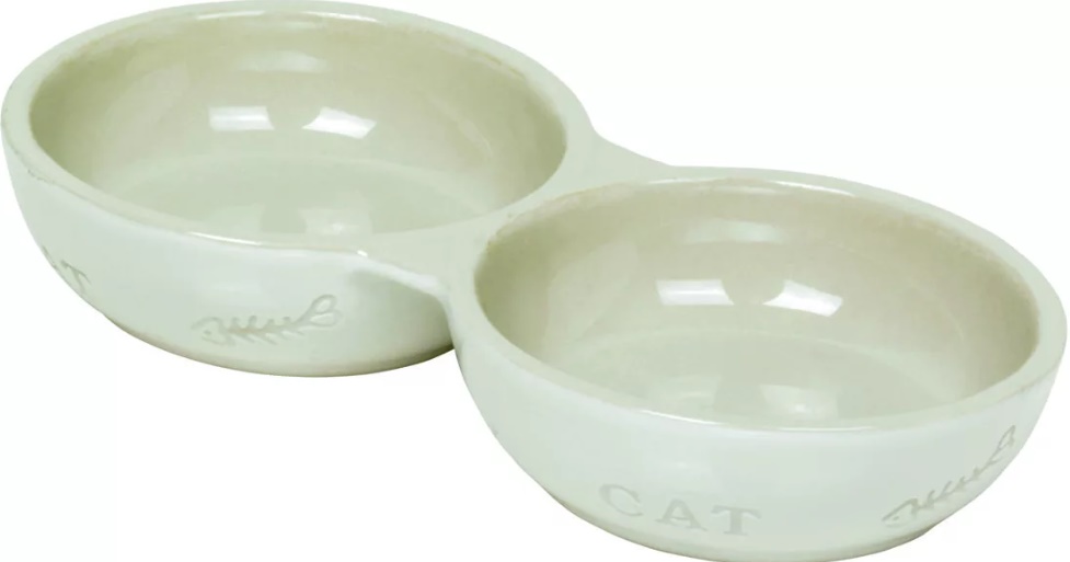 Миска керамическая двойная белая CAT 2*0,2л