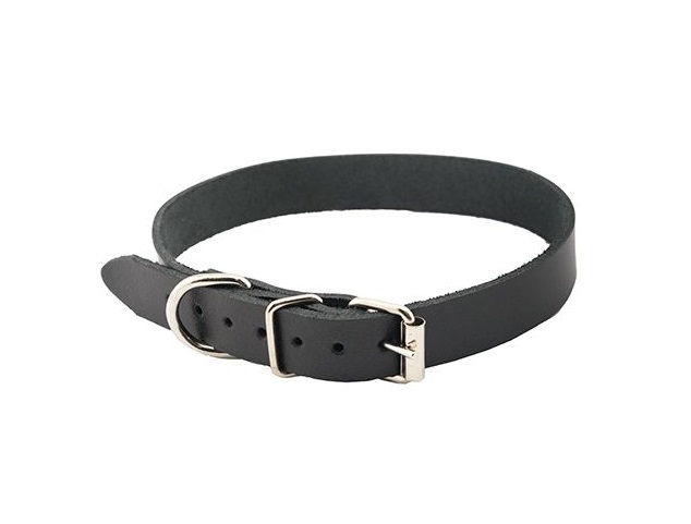 Ошейник "ЧИП" 14мм, натуральная кожа, обхват 30-36см черный/коричневый