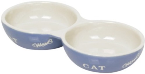 Миска двойная 22x11,5x3,5см 0,26л кер. голуб. с рис. CAT