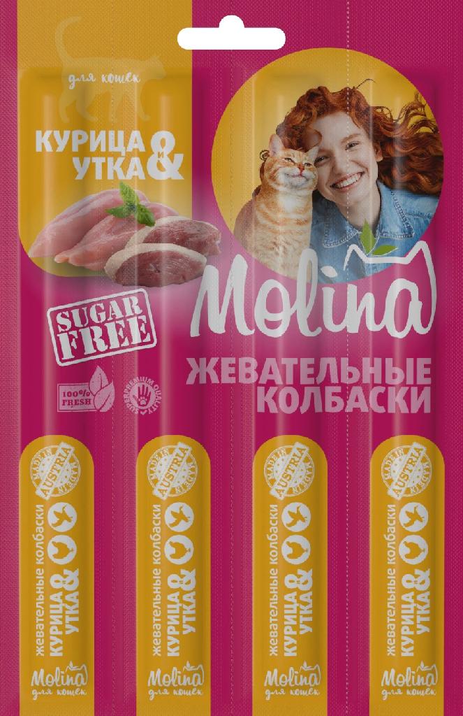 MOLINA Жевательные колбаски д/кошек Курица и утка, 20г