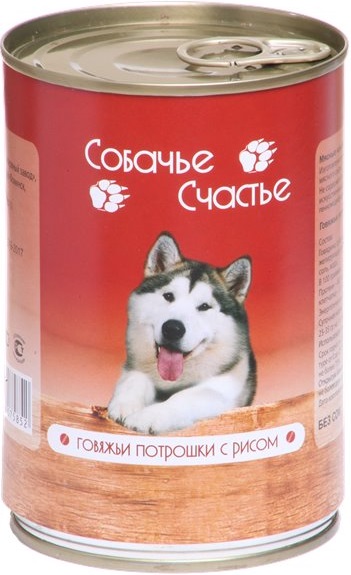 Собачье Счастье кон.д/с Гов. потрошки/рис 410г
