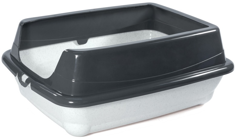 Туалет для кошек прямоугольный с высоким бортом  Пушок белый/серый, 460*350*230мм