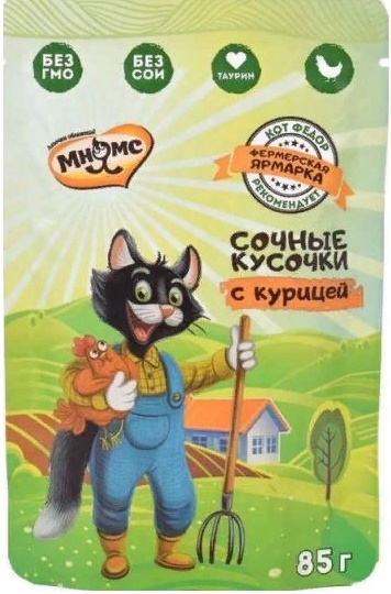 Мнямс сочные кусочки д/кошек с курицей "Фермерская ярмарка" 85г