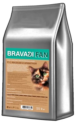 BRAVADI FAN для стерилизованных кошек с лососем и креветками