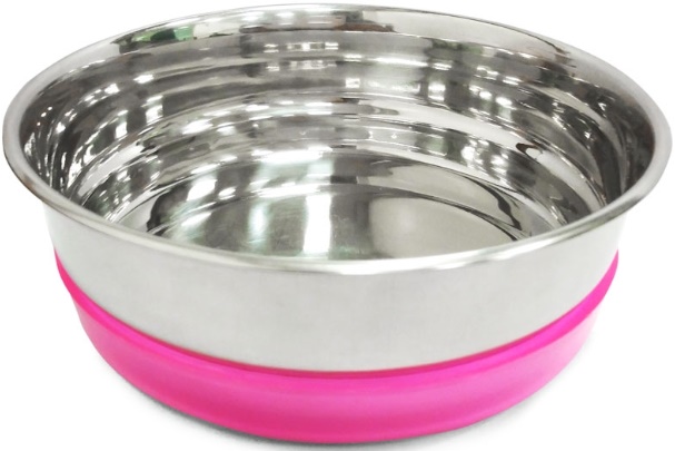 Миска металлическая на розовой резинке 0.3л