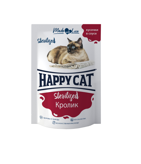 Хэппи Кэт пауч д/стерилиз. Кролик кусочки в соусе 100г