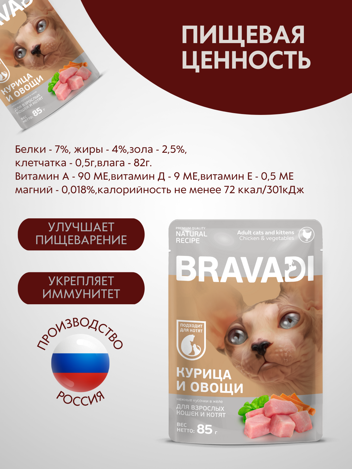 BRAVADI шоубокс нежные кусочки с курицей и овощами в желе для кошек и котят 25шт