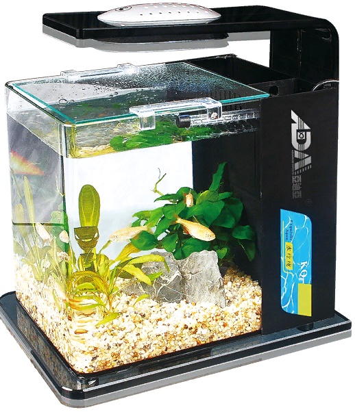 Аквариум 13л, (черный), лампы 4Вт; система фильтрации.(KQ-2720/Black)