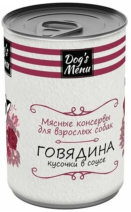 Dog`s Menu Консервы для взрослых собак с говядиной кусочки в соусе 340г