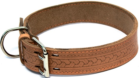 Ошейник кожаный с накаткой и синтепоном ширина 30 мм, обхват шеи от 49 до 58.