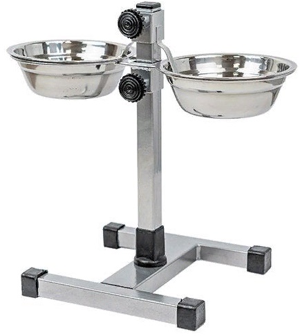 Кормушка регулируемая ECO хром, h30см, 2*0,35л, D14см