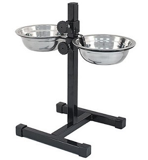 Кормушка металл. регулируемая ЕСО черная, h60см, нерж.миски 2*2,5л, D26см