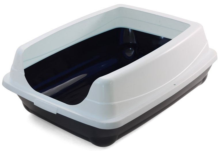 Туалет для кошек прямоугольный с высоким бортом  Пушок белый/серый, 460*350*230мм