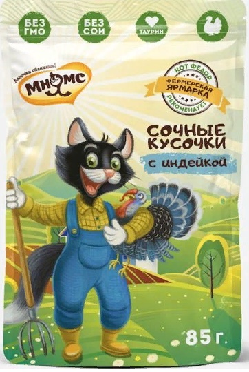 Мнямс сочные кусочки для кошек с индейкой "Фермерская ярмарка" 85г