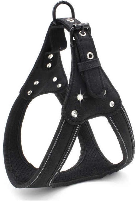 Шлейка для собак черная со стразами
