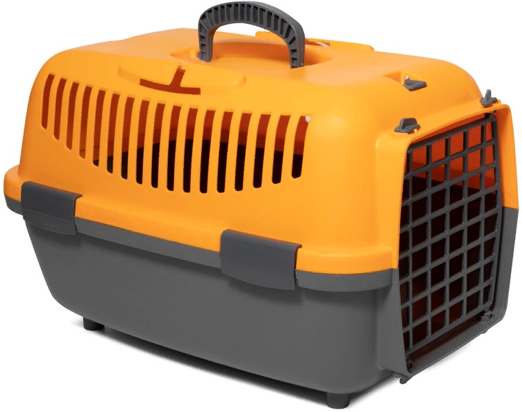Переноска для животных с пластиковой дверцей S, оранжевая, 480*320*320мм