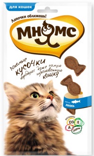 Мнямс лакомые кусочки д/к в форме рыбок с лососем 35г