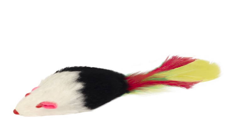 Игрушка SH04 для кошек "Мышь-погремушка с пером черно-белая", 45-50мм