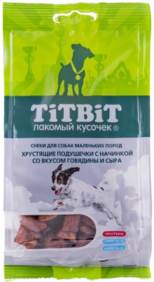 Хрустящие подушечки с начинкой со вкусом говядины и сыра для маленьких пород 95г