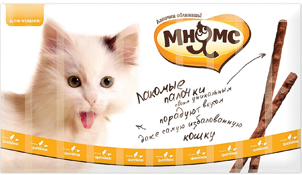 Мнямс лакомые палочки 13,5см для кошек с цыпленком и печенью 10х5г