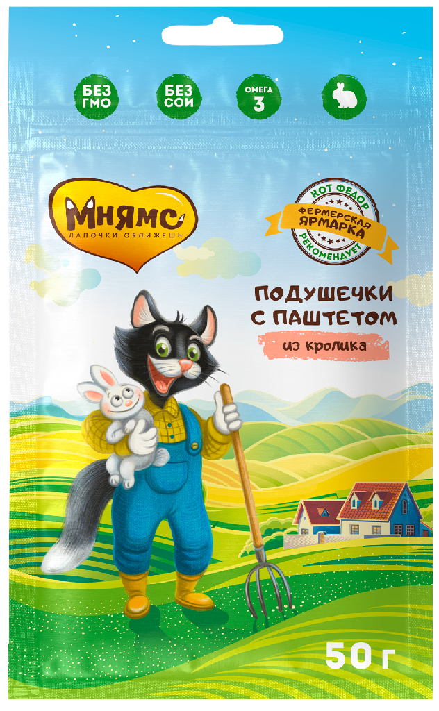 Мнямс Хрустящие подушечки с паштетом из кролика для кошек "Фермерская Ярмарка" 50г