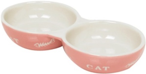 Миска двойная 22x11,5x3,5см 0,26л кер. розов. с рис. CAT