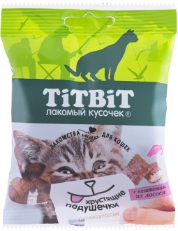 Хрустящие подушечки для кошек с паштетом из лосося 30г