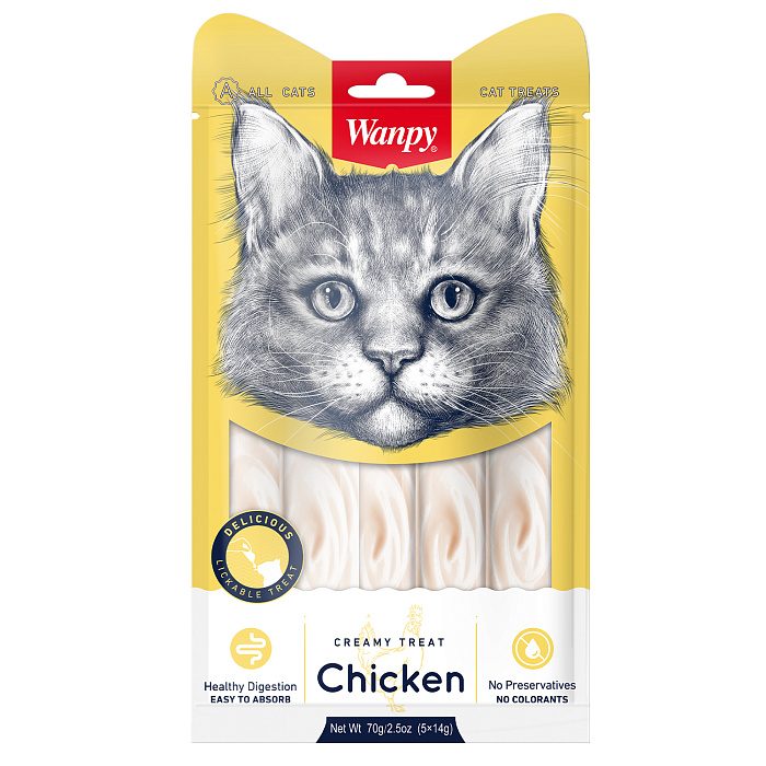 Wanpy Cat Лакомство для кошек «нежное пюре» из курицы 70г