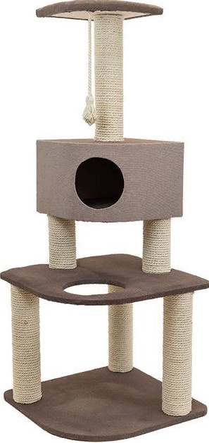 Комплекс-когтеточка Дарэлл,серия "Хайтек"3-х ур.угловой с домиком 55*55*h144см(рогожка,джут беленый)