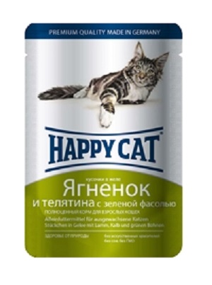 Хэппи Кэт пауч Ягнёнок/Телятина/Фасоль кусочки в желе 100г