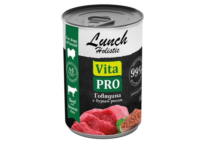 VITA PRO LUNCH консервы для собак  говядина с бурым рисом 400г