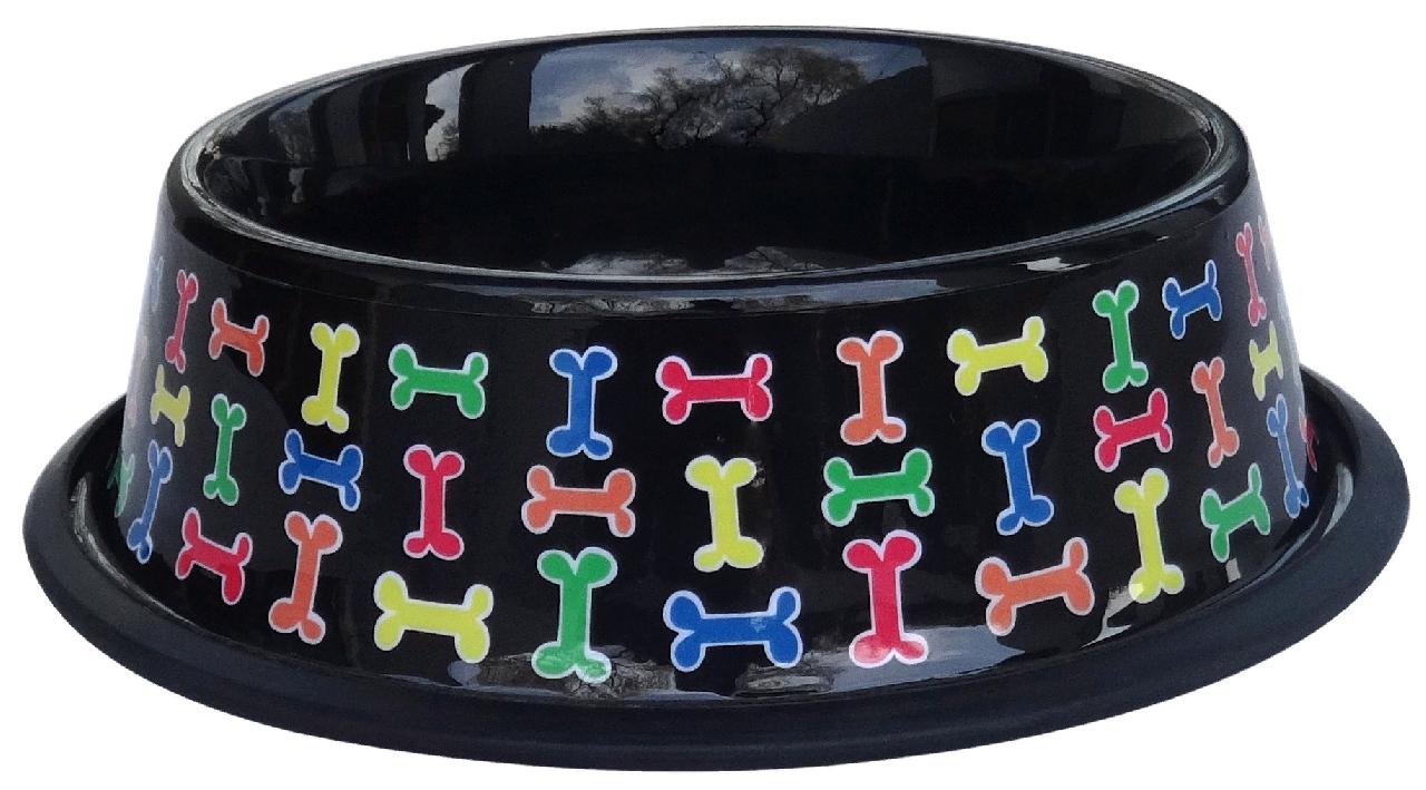 Уют Миска металлическая цветная, на резинке, рисунок косточки 0,7л