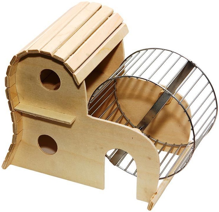 Домик 2-хэтажный для грызунов с колесом D140 снизу 26*15*h21см