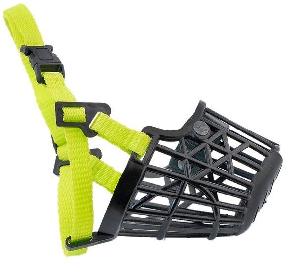 Намордник пластиковый №1 ZооM серия "NEON" черн.с ярко-лимонными лентами 14см (Шпиц)