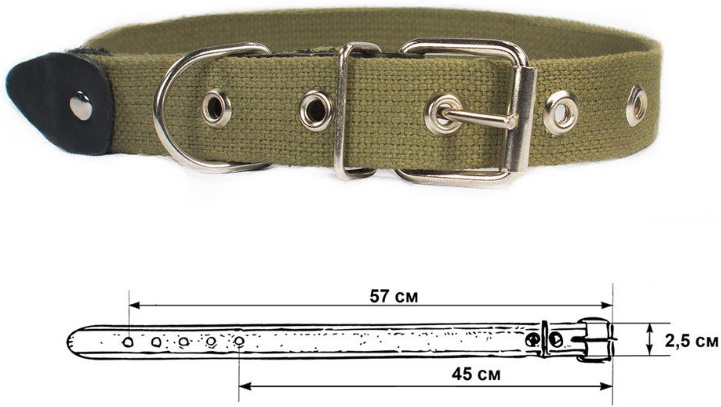 Ошейник брезентовый 25мм 1 слой обхват 45-57см "Cotton"