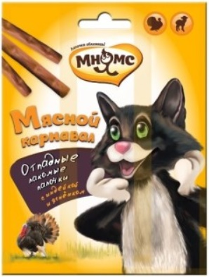 Мнямс Мясной карнавал Лакомые палочки д/к (индейка, ягненок) 3х4г