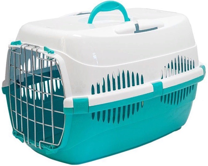 Переноска ZooM, серия "Спутник-1" с мет.двер+нап.рем (до9кг) 29*43*27,5см (бирюз.низ/бел.верх)