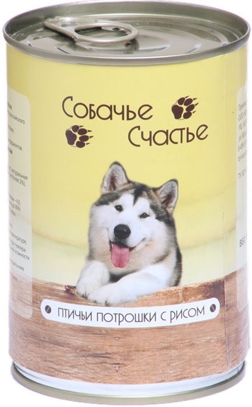 Собачье Счастье кон.д/с Птичьи потрошки с рисом 410г