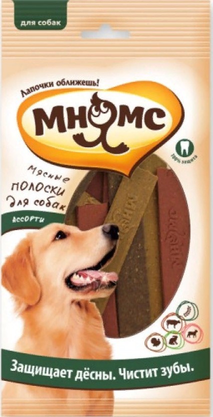 Мнямс Мясные полоски д/собак ассорти 12шт*10г