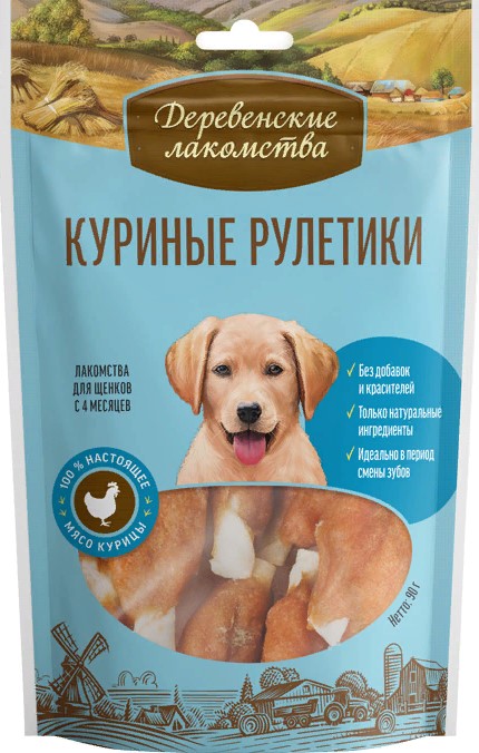 Деревенские лак-ва д/щенков Куриные рулетики 90г