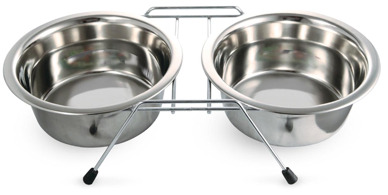 Миска металлическая на подставке, 2*0,2л