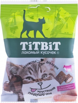 Хрустящие подушечки для кошек с паштетом из говядины 30г