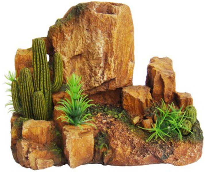 Грот для аквариума "Камни с кактусом" 22*14*16см