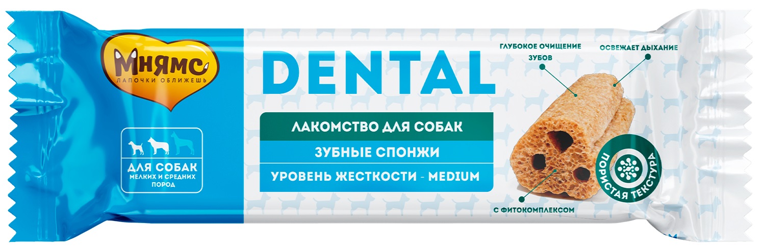 Мнямс DENTAL лакомство для собак "Зубные спонжи" 15г