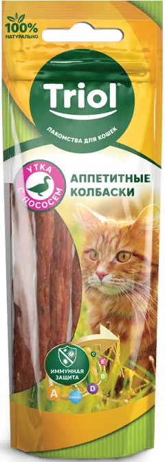 Аппетитные колбаски из лосося с уткой для кошек 40г