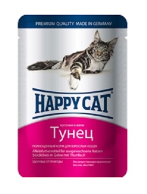 Хэппи Кэт пауч Тунец кусочки в желе 100г