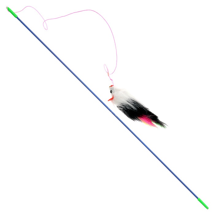 Beeztees 430267 Игрушка д/кошек Удочка с меховой мышкой и перьями 46см