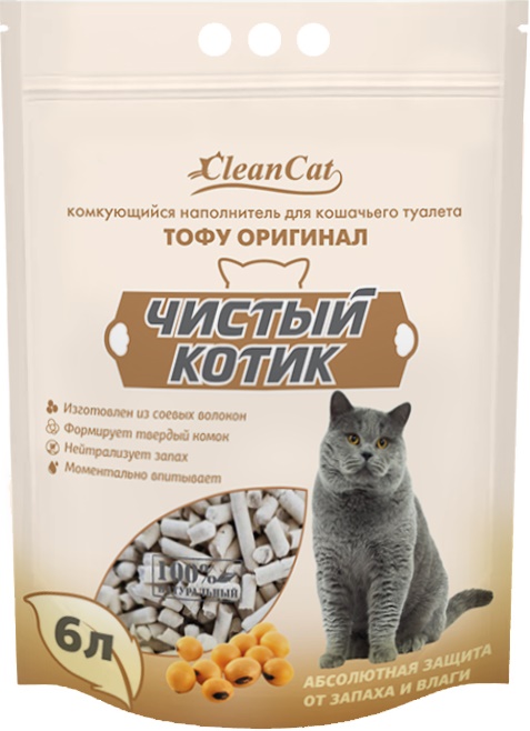 Наполнитель "Чистый Котик" Tofu Original комкующийся растительный 6л