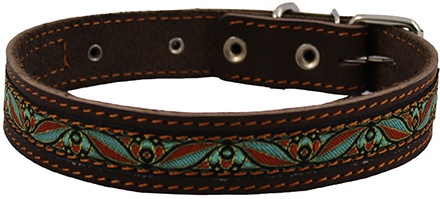 Ошейник  кожаный с тесьмой ширина 20мм, 27-35см