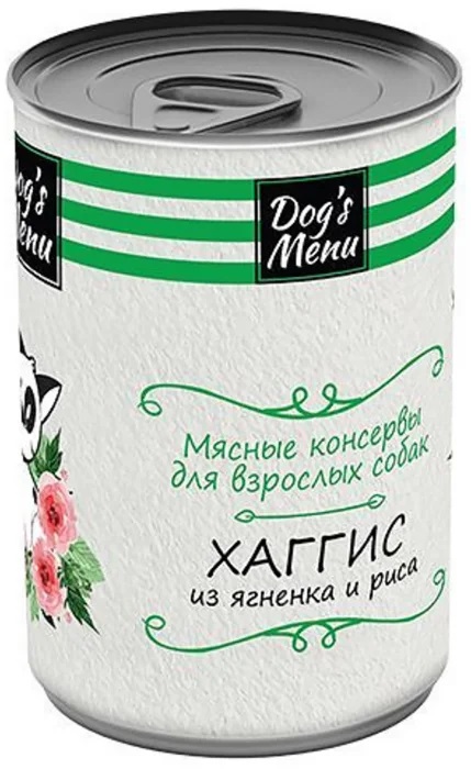 Dog`s Menu 340г Консервы для взрослых собак хаггис из ягненка и риса